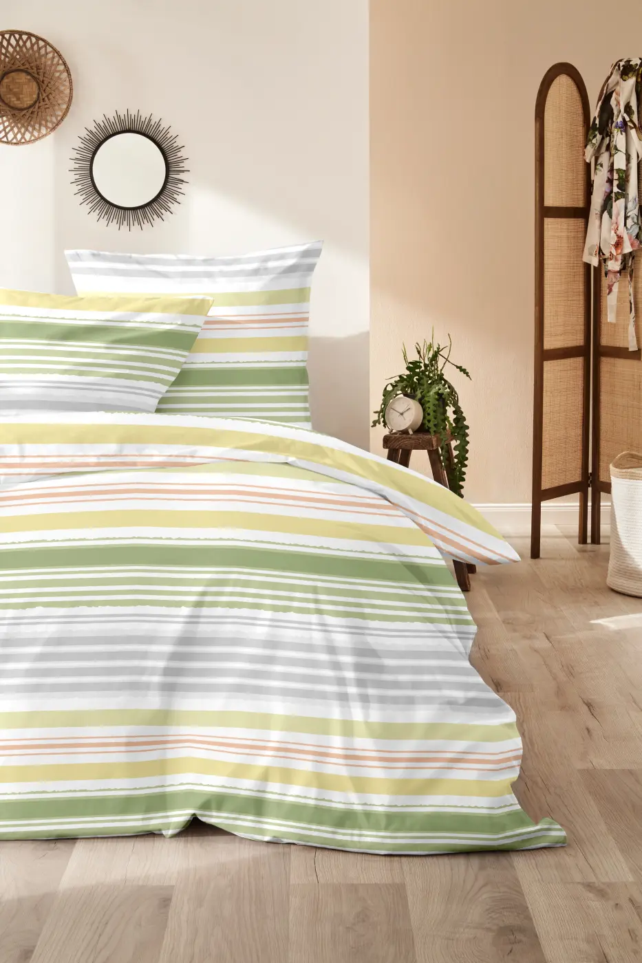 Hahn Renforce Bettwäsche 155 x 220 cm gestreift grün-gelb