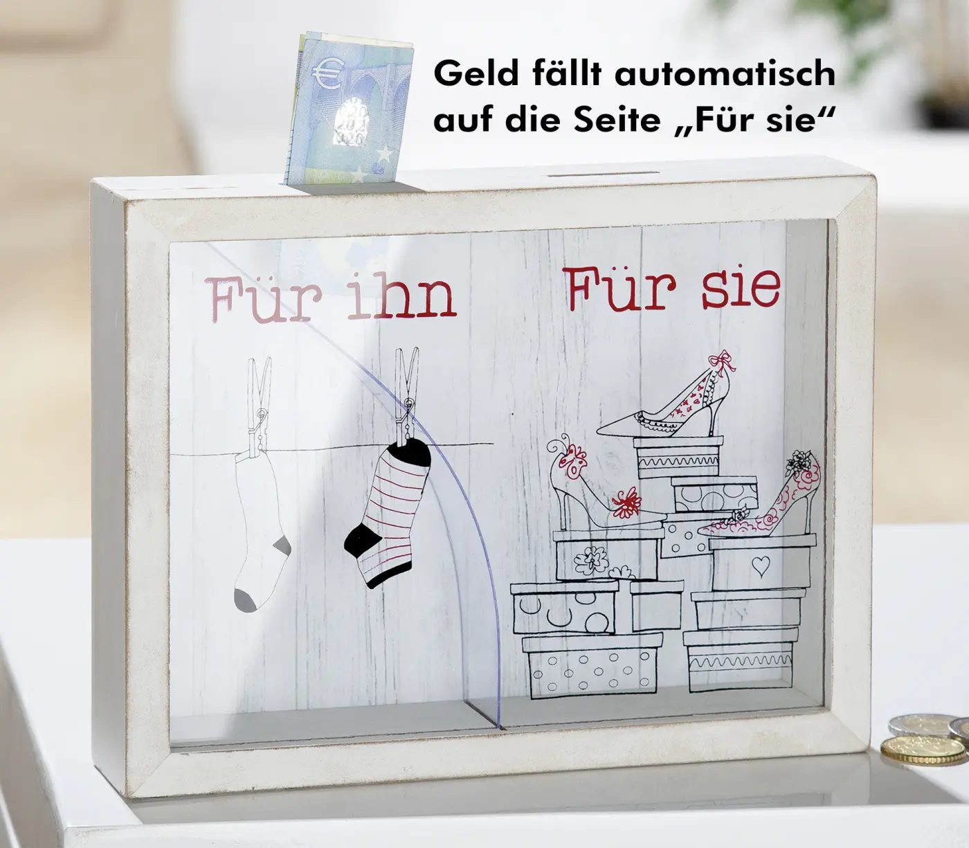 Gilde Spardose rechteckig weiß 17 cm MDF