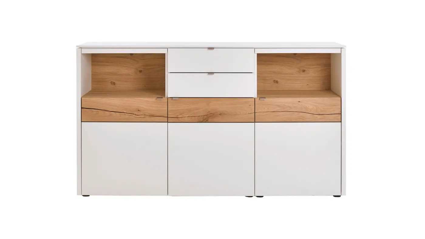 Venjakob Sideboard Game weiß matt mit Absetztung in Balkeneiche 186 x 106 x 43cm