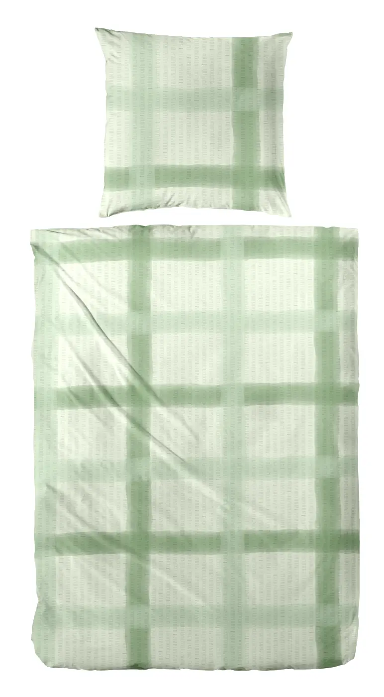 Hahn Baumwoll-Seersucker-Bettwäsche  kariert Grün, Weiß 135x200 cm