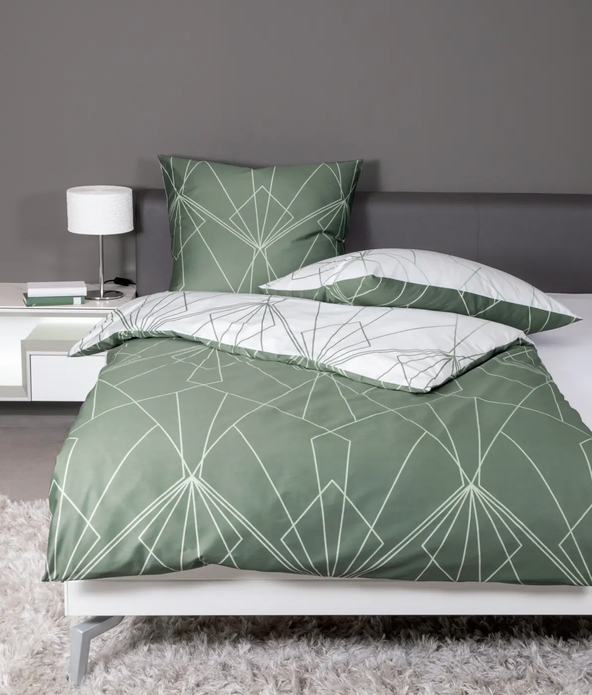 Janine Mako-Satin Bettwäsche J. D. salbeigrün jade  155X220,80x80 cm