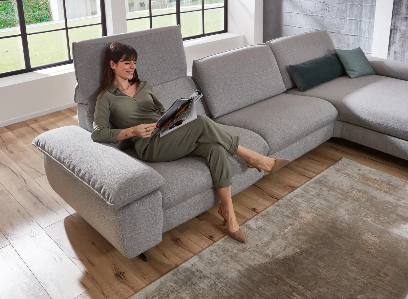 Himolla  Wohnlandschaft Serie Spektra 1488   Stoff  Q2 grau ca. 344 x 1820 cm