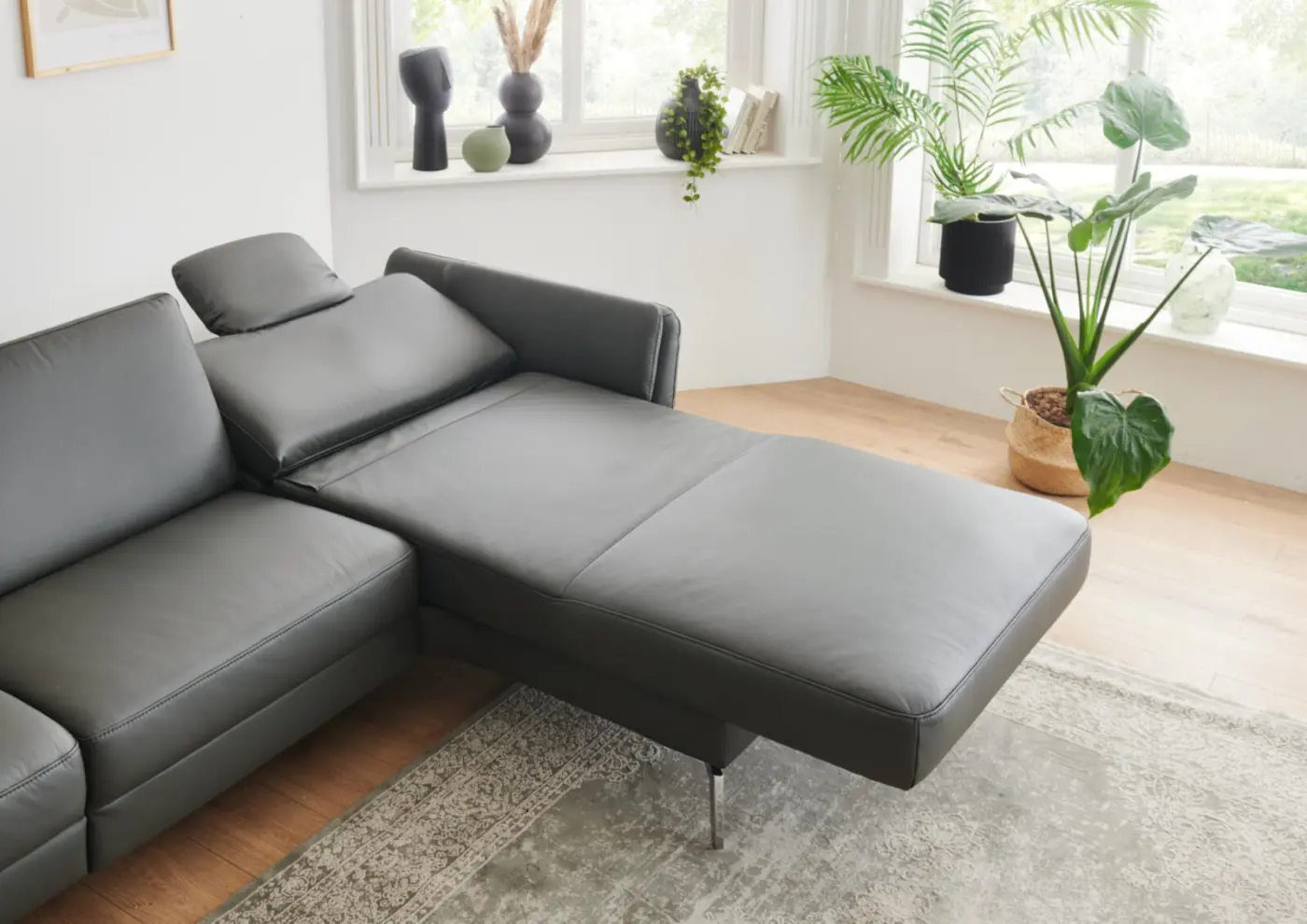 Polinova Polstergruppe  MM-PN1200 mit Funktionen Leder anthrazit ca. 285 x 172 cm