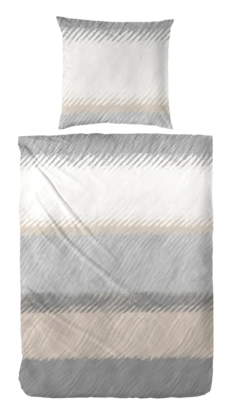 Hahn   Edelflanell Bettwäsche 135 x 200 cm gestreift grau-braun