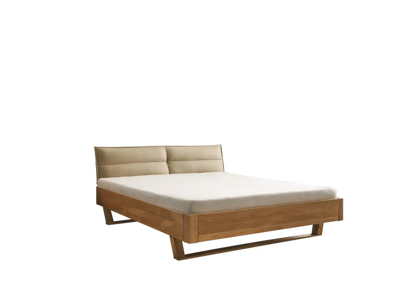 Schlafkontor Bettgestell Tjark Eiche massiv mit Polsterkopfteil beige LF 180x200 cm