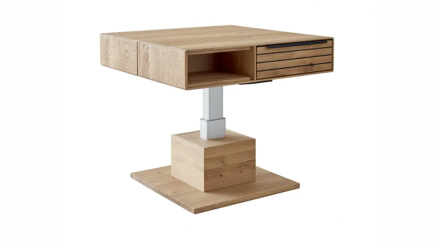 Decker  Couchtisch mit 2 Schüben, höhenverstellbar Nevada Asteiche massiv ca. 82 x 42 x 82 cm