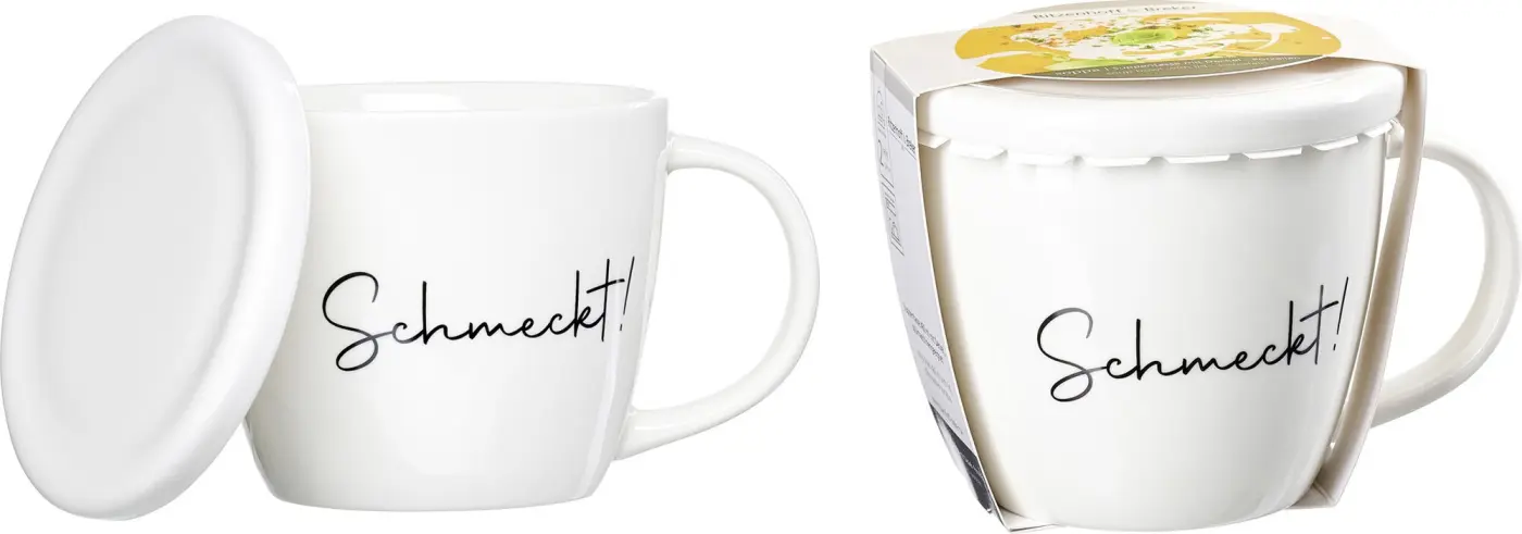Ritzenhoff & Breker Suppentassen mit Deckel weiß mit Schriftzug 460 ml
