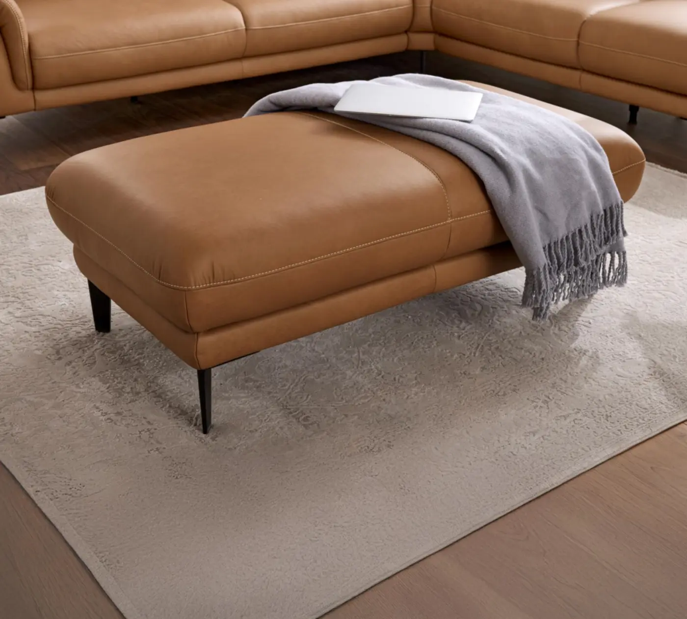 Interliving Hockerbank Serie 4461 Leder hellbraun ca. 120 x 65 cm