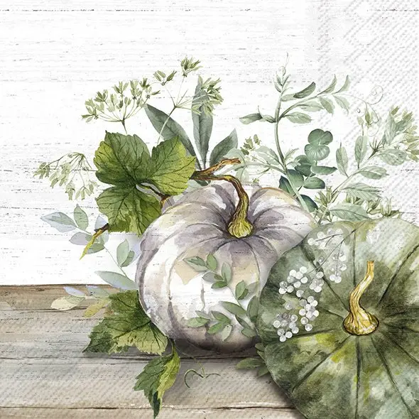 Ihr Cocktail-Servietten GREEN AND WHITE PUMPKIN cream 25X25 cm