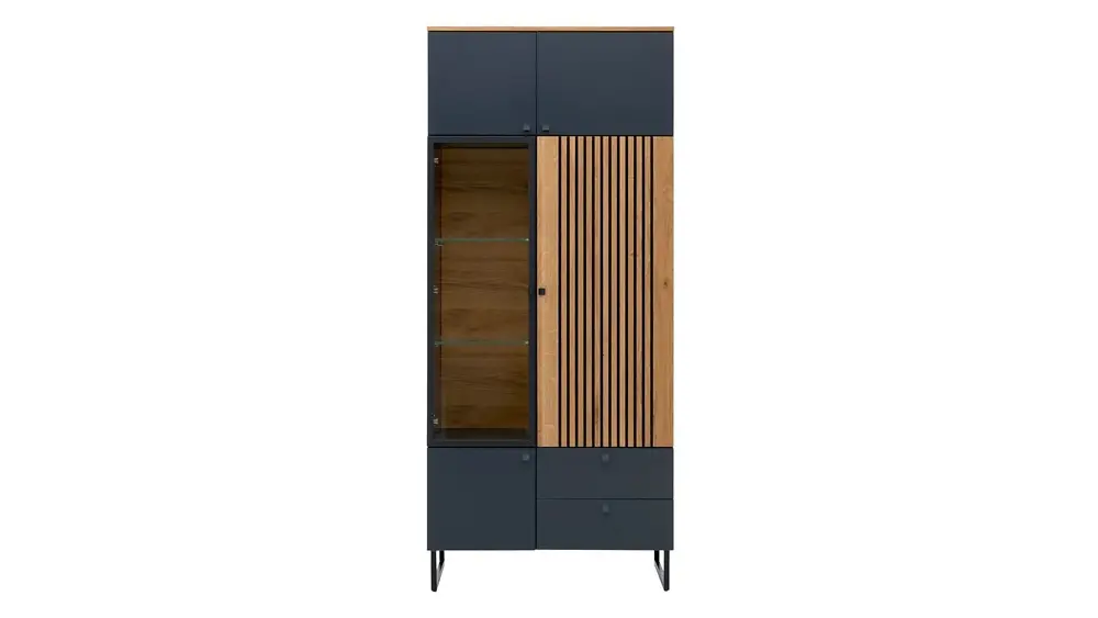 Interliving Vitrine Serie 5605 quarzgrau/Charaktereiche ca.  86 x 194 x 42cm