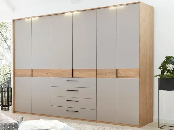 Interliving Kleiderschrank Serie 1023 inklusive Zubehör Balkeneiche/Lack Taupe ca. 229,4 x 269,2 cm