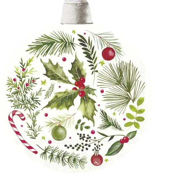 Ihr Servietten (gestanzt) CHRISTMAS BRANCHES BAUBLE l.gr 33X33 cm