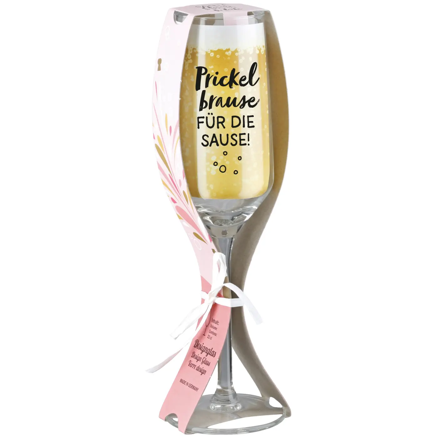 Gilde Glas Sektglas "Prickelbrause" klar mit Spruch und Banderole