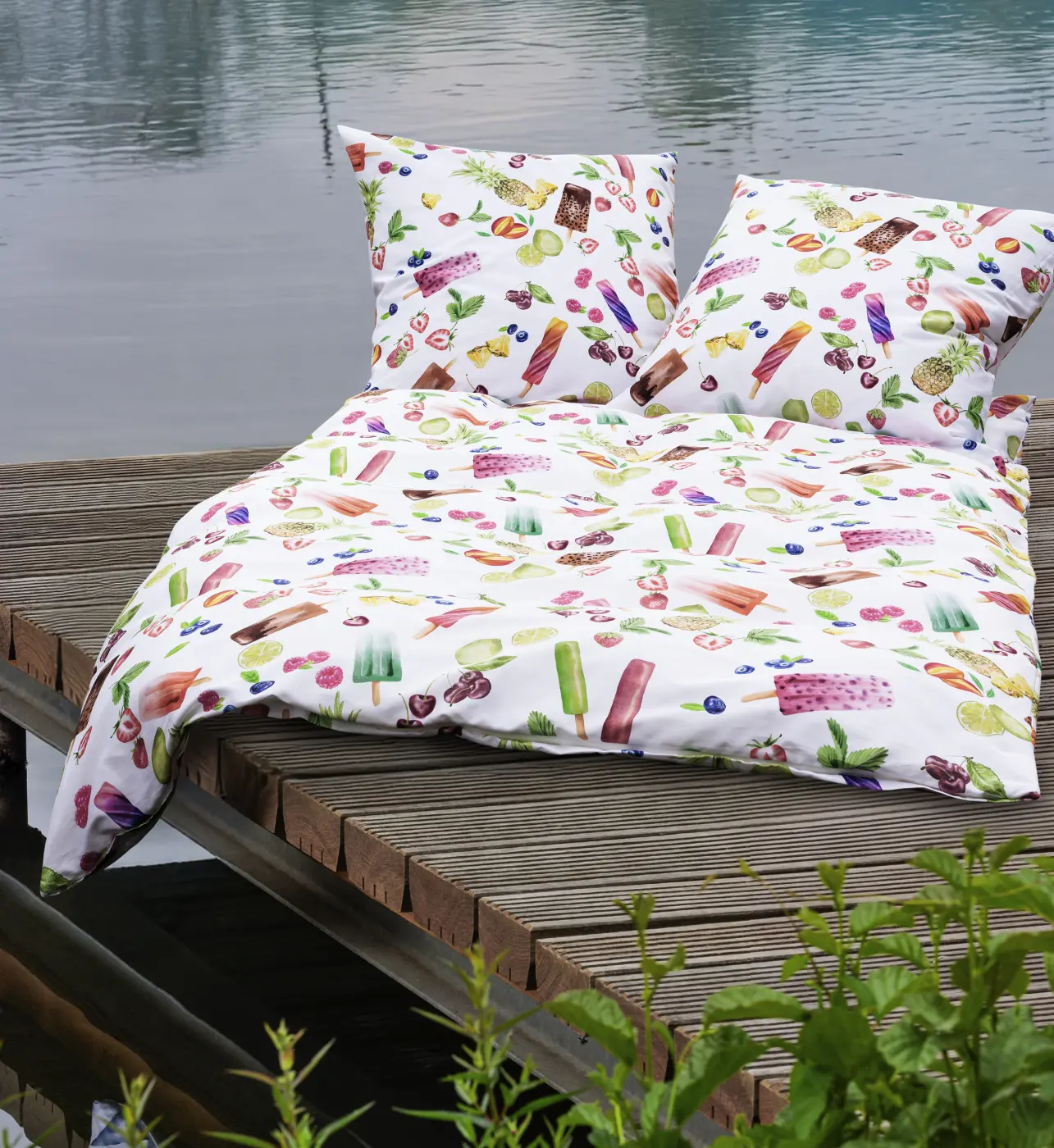 Janine Mako-Satin Bettwäsche modern art S multicolor 135x200,80x80 cm