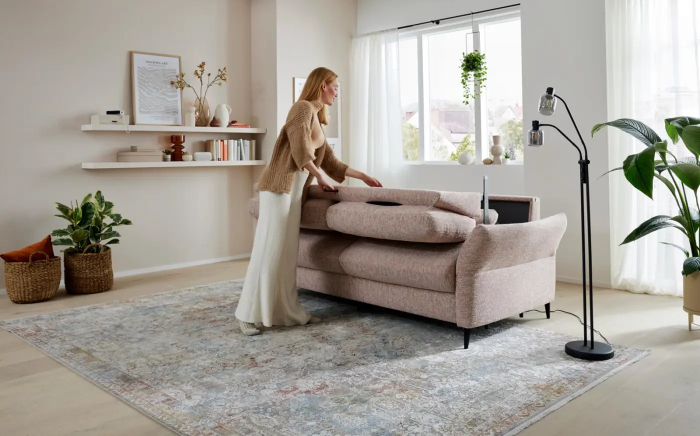 Interliving  Schlafsofa Serie 4700 rosa/rost  ca. 222 cm breit
