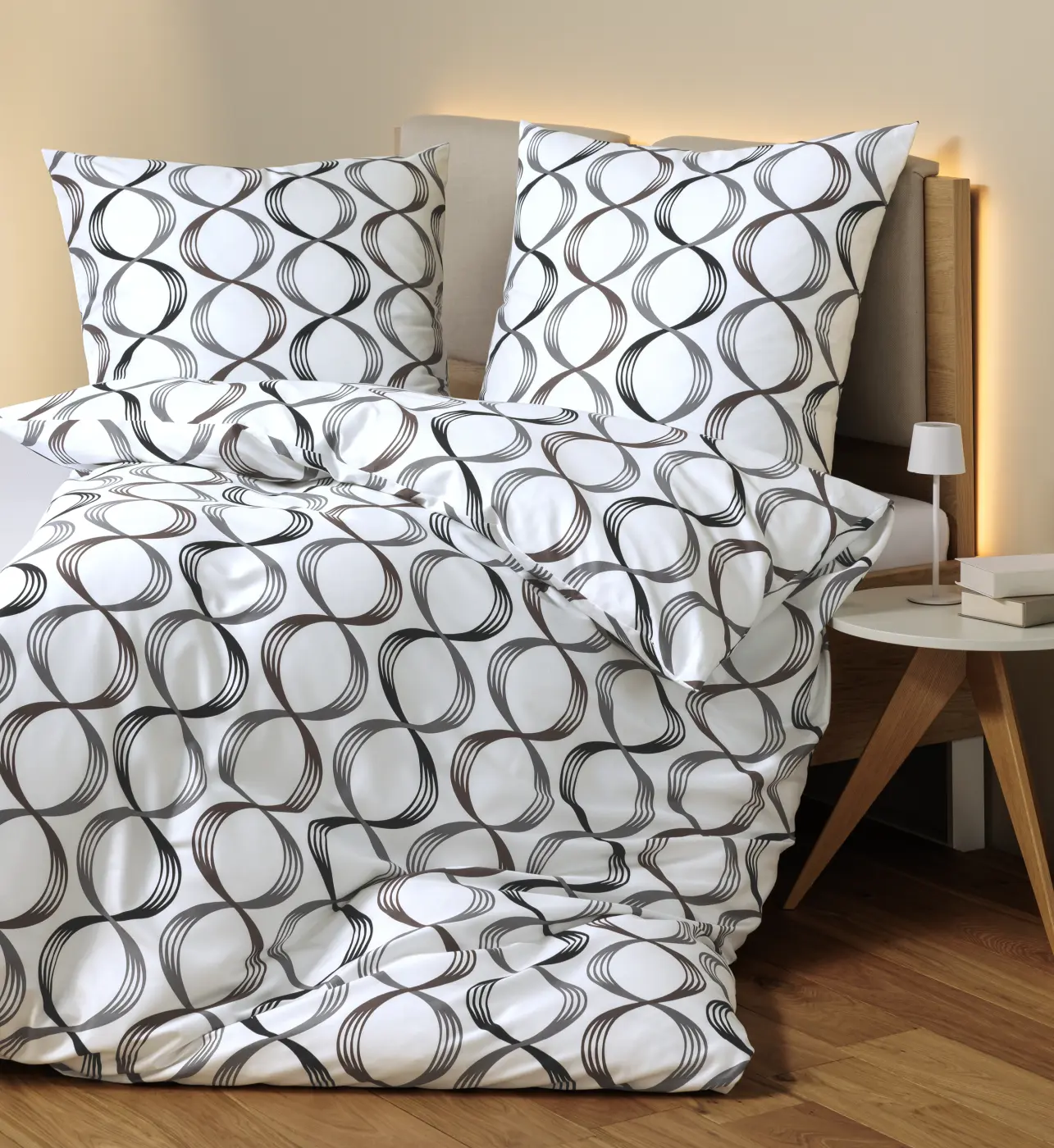 Janine Mako-Satin Bettwäsche J. D. weiß grau 155x220,80x80 cm