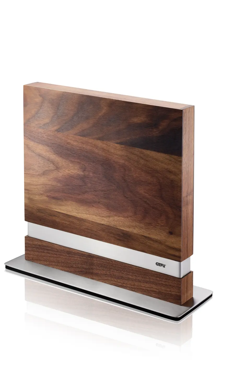 GEFU Magnet- Messerblock ENNO silber / braun Walnussholz|hochwertiger Edelstahl|