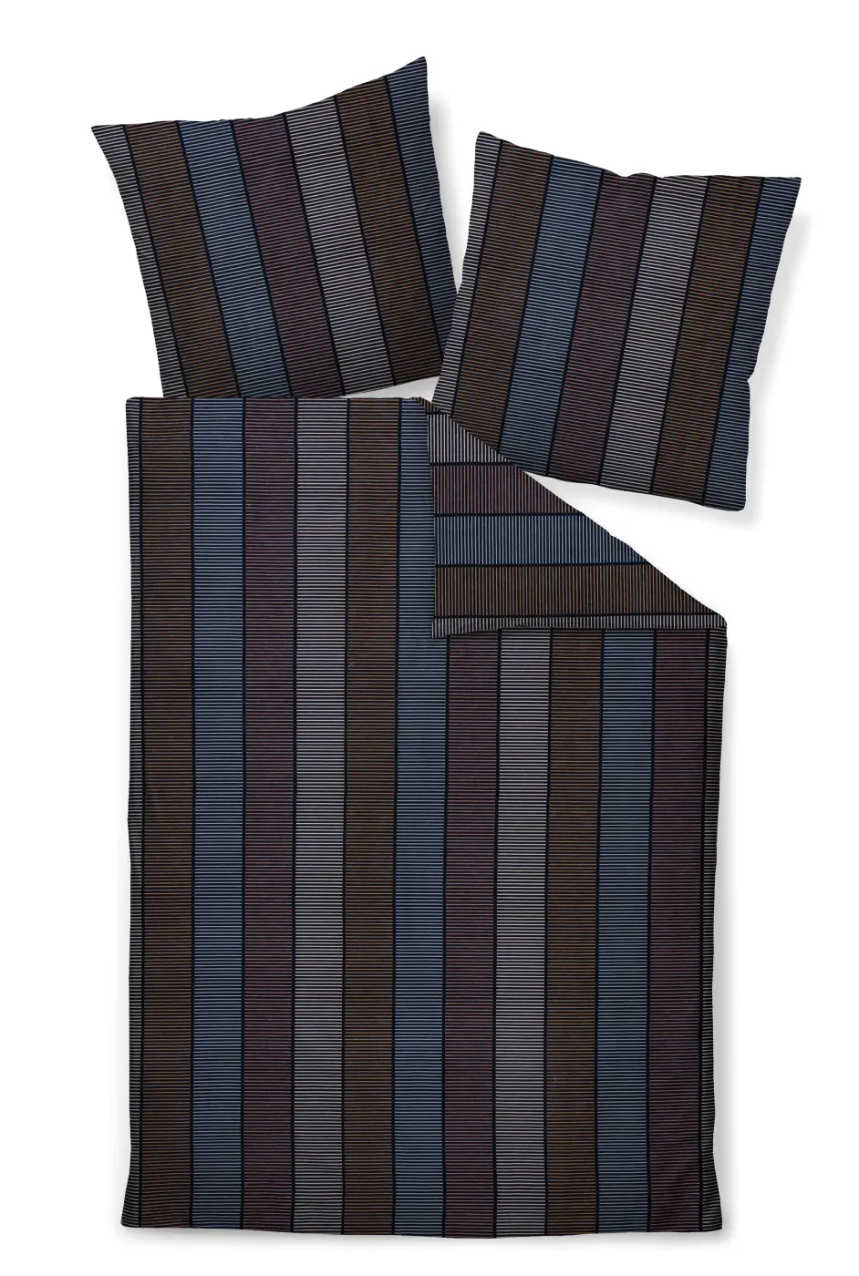 Janine Garnitur Mako-Satin  dunkelblau braun 135x200,80x80 cm