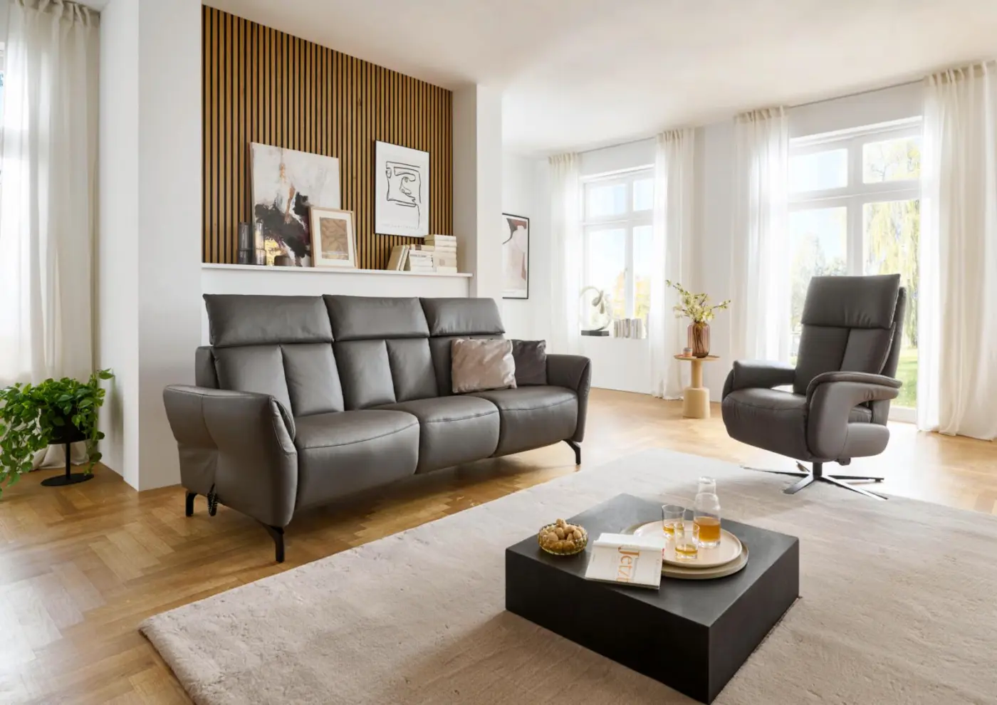 Polsteria  Rundsofa Lola Evita anthrazit ca. 218 cm breit