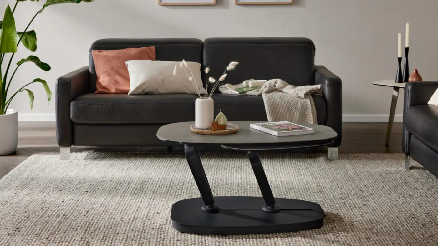 Interliving Funktionscouchtisch Serie 6233 hellgrau/schwarz drehbar