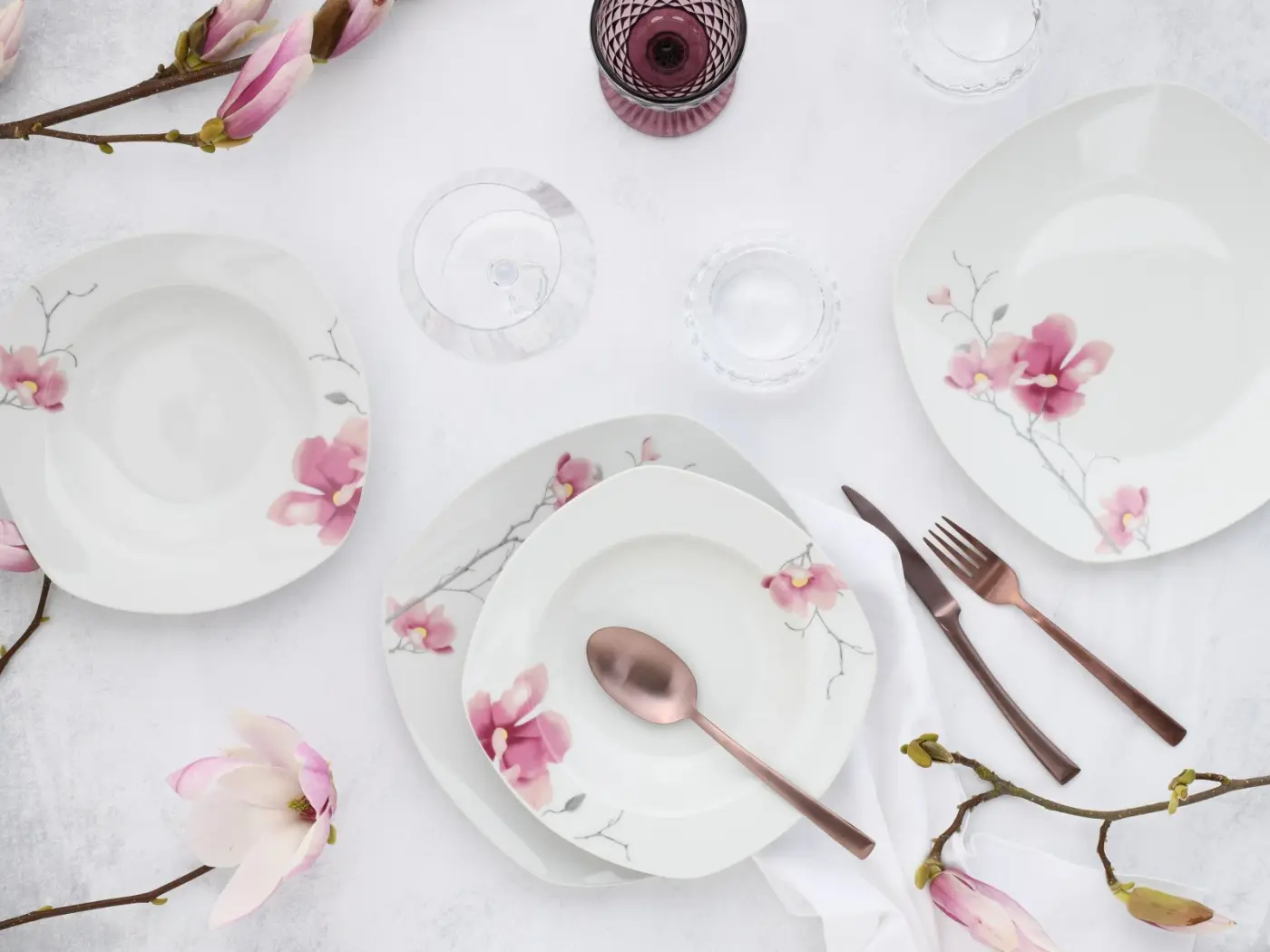 CreaTable Tafelservice Amelie/AIKO 12 tlg Porzellan weiß rosa