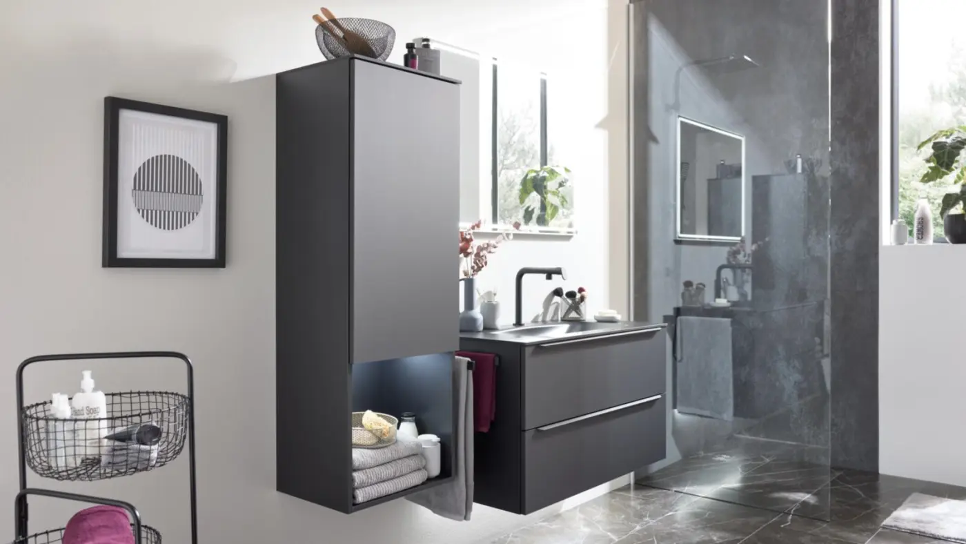 Interliving Bad - Midischrank Serie 7945 schwarz 45 cm breit