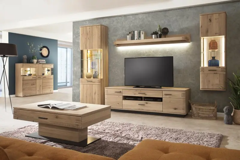 MCA furniture  Wohnkombination Salvador Front: Balkeneiche bianco 300 x 208 x 50 cm