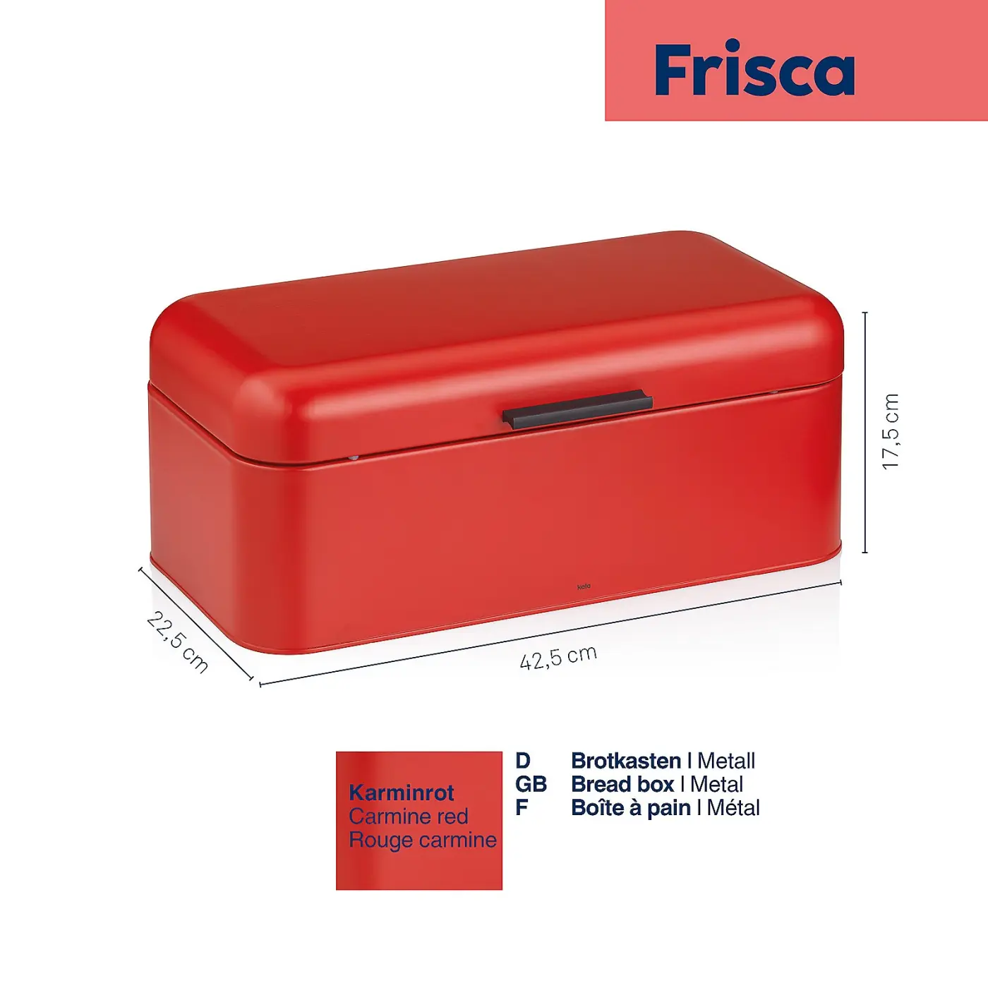 Kela Brotkasten Frisca Metall karminrot matt 42,5x22,5x17,5cm