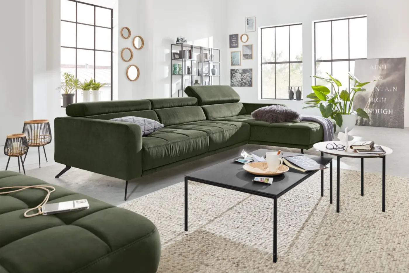 Interliving Wohnlandschaft mit Funktionen Serie  4303 dunkelgrün ca. 323 x 190 cm