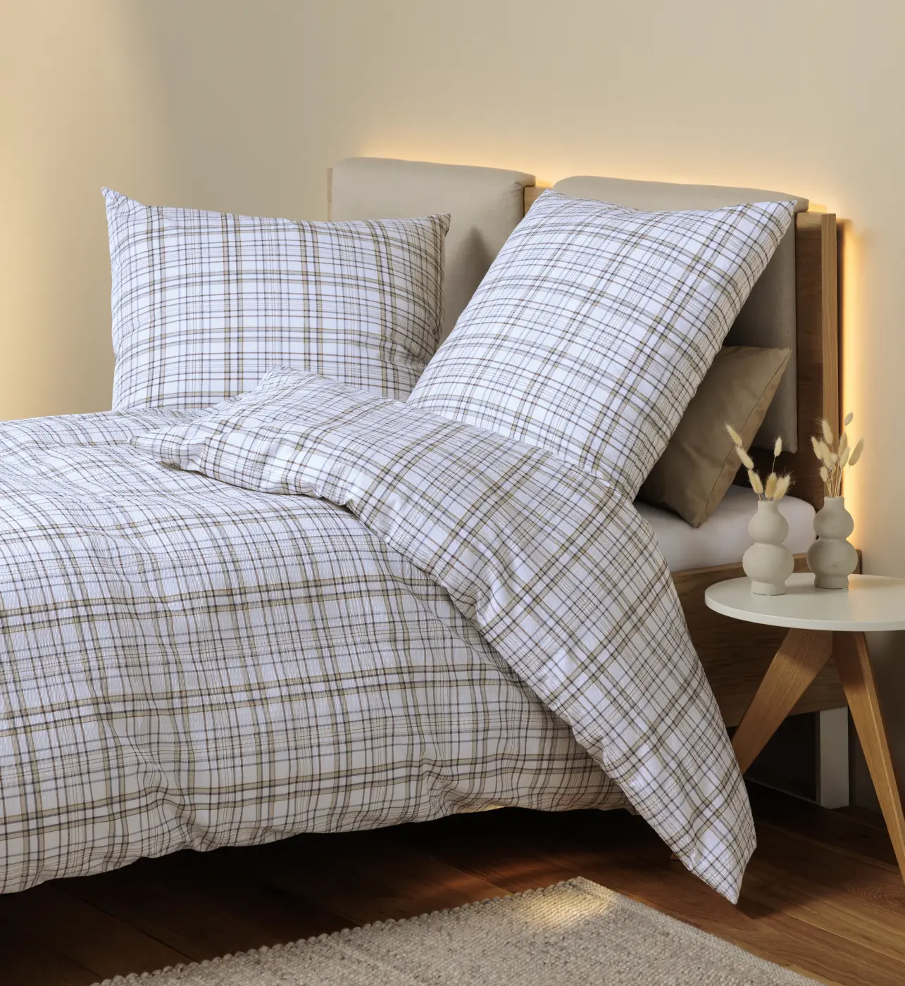 Janine Mako-Soft-Seersucker Bettwäsche TANGO beige flieder 135x200,80x80 cm