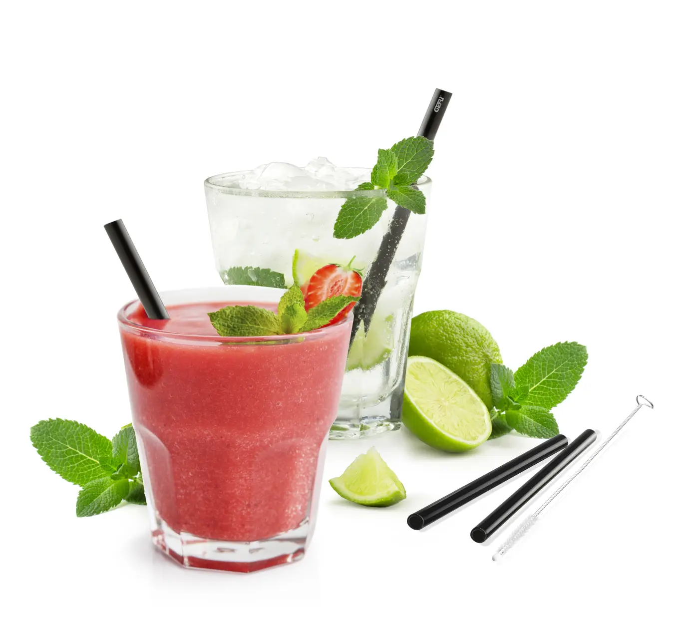 GEFU Glastrinkhalm FUTURE 13 cm  schwarz 4 Stück mit Bürste schwarz Borosilikatglas