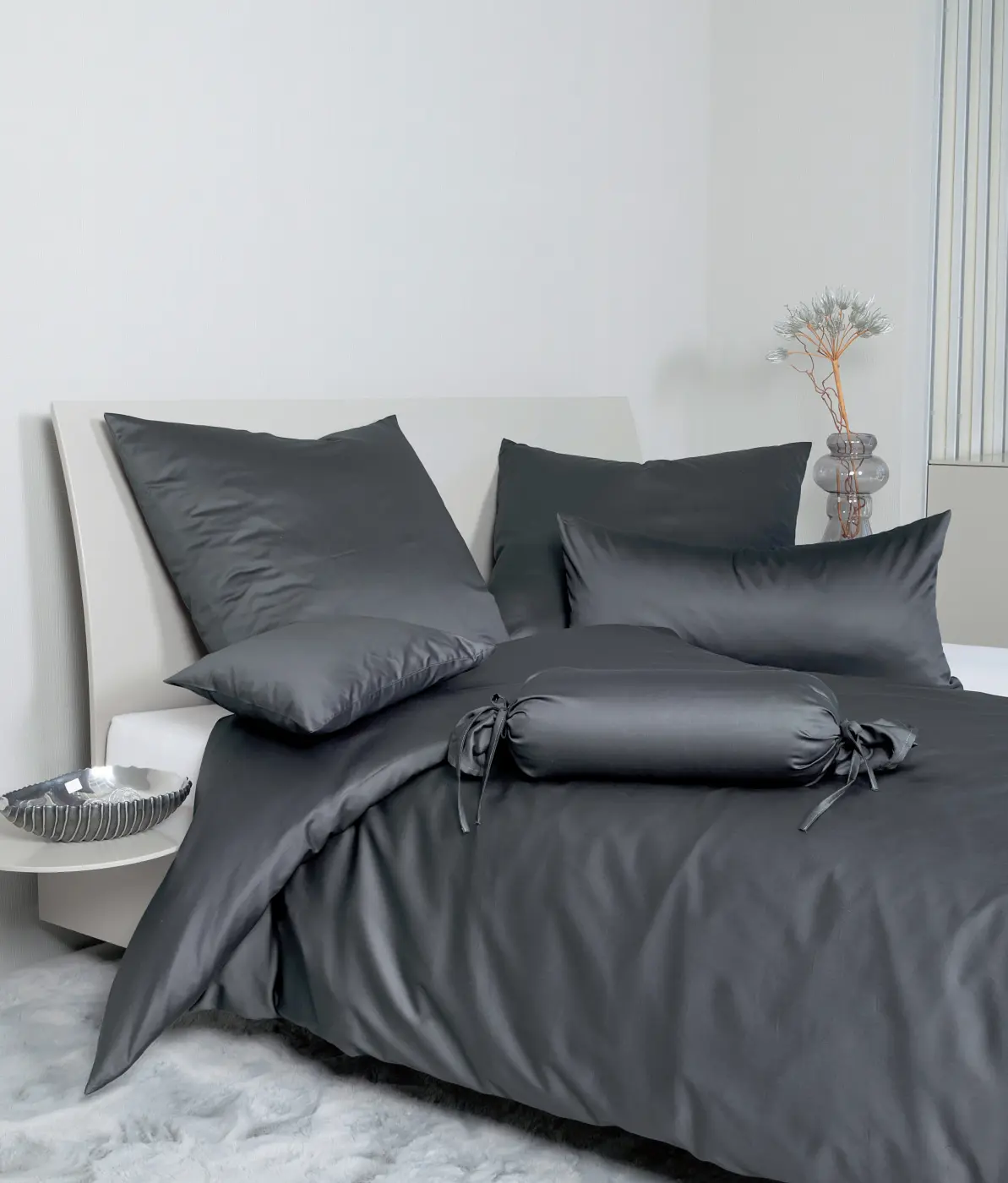 Janine Mako-Satin Bettwäsche Colors titan 135X200,80x80 cm
