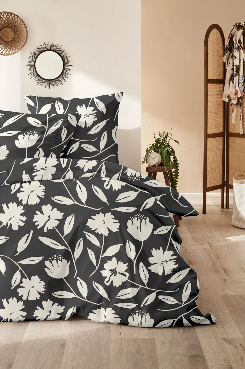 Hahn  Perkal-Bettwäsche  155 x 220 cm floral grau