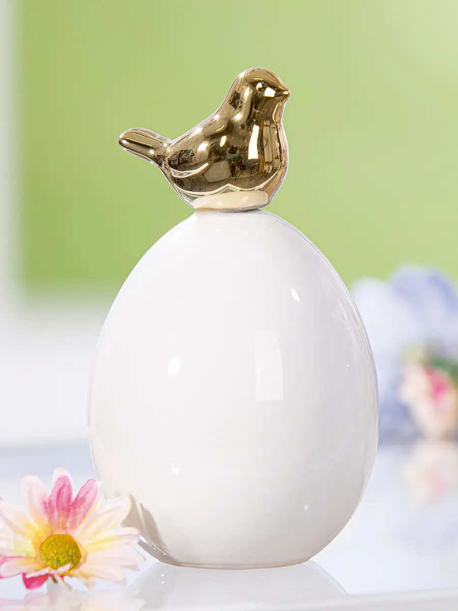 Gilde Ei "Golden Bird" Porzellan weiß
