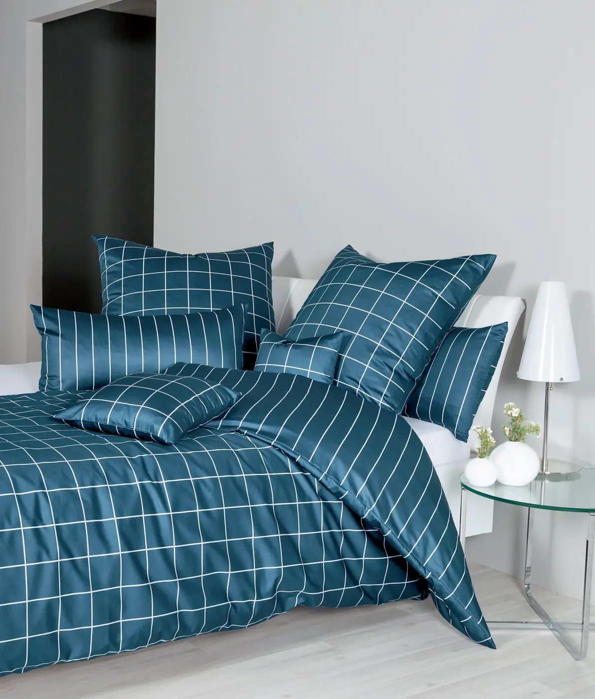 Janine Mako-Satin Bettwäsche modernclassic atlantik  155X220,80x80 cm