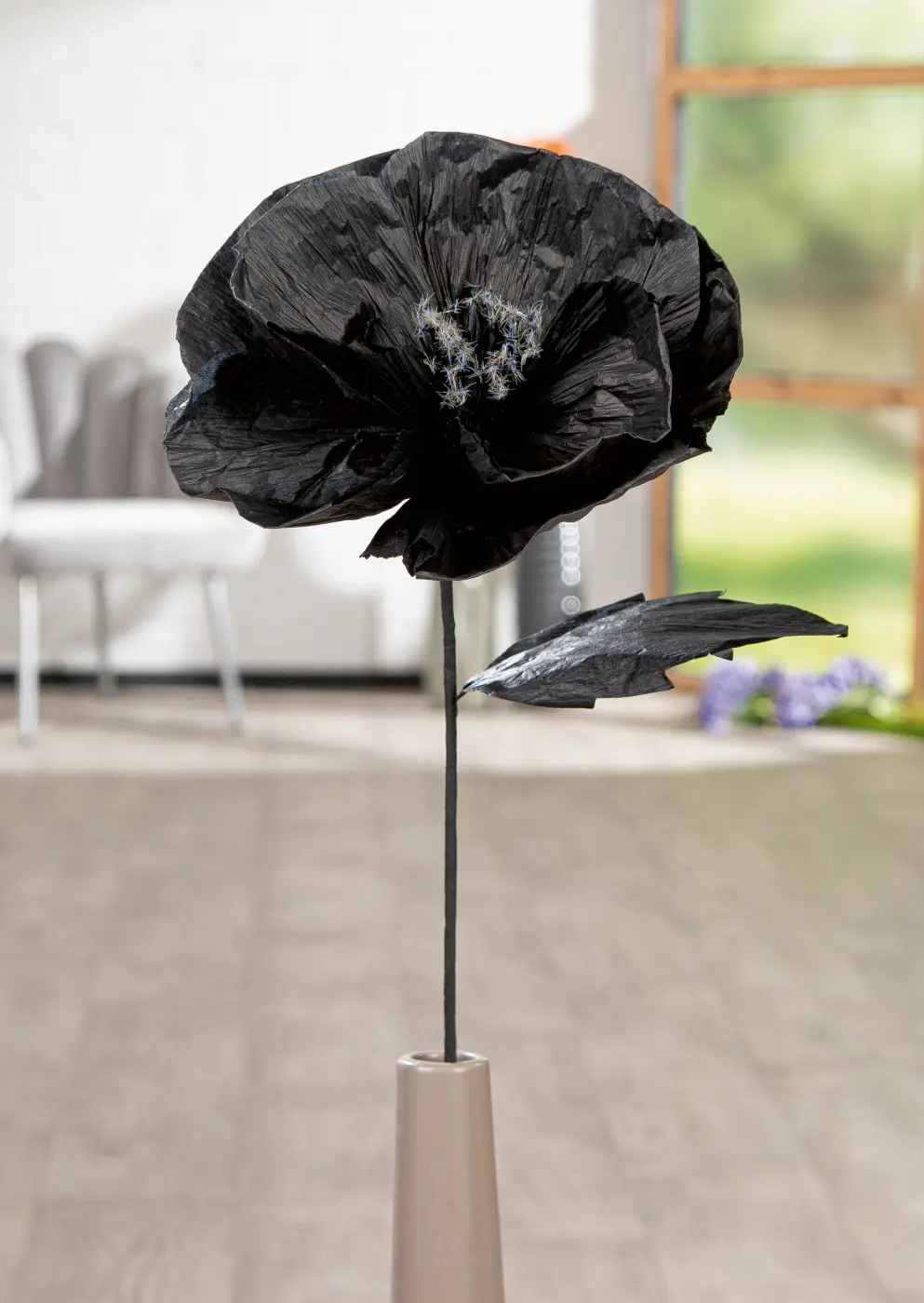Gilde Kunstblume Mohn schwarz 65 cm Papier