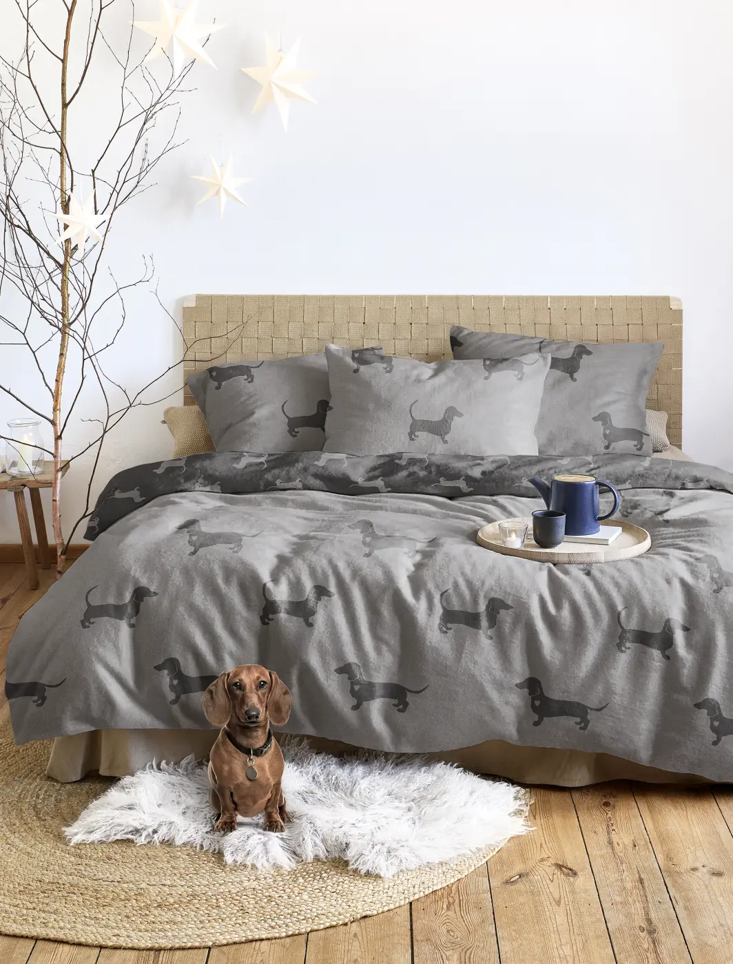 Irisette  Bettwäsche Meran 135x200/80x80 cm Dackel grau