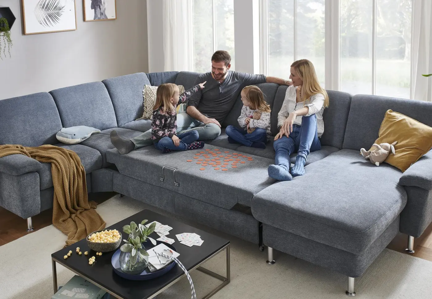 Zehdenick Polstergruppe mit Funktion  MM-ZE1129  Charly denim ca. 262 x 346 x 168 cm