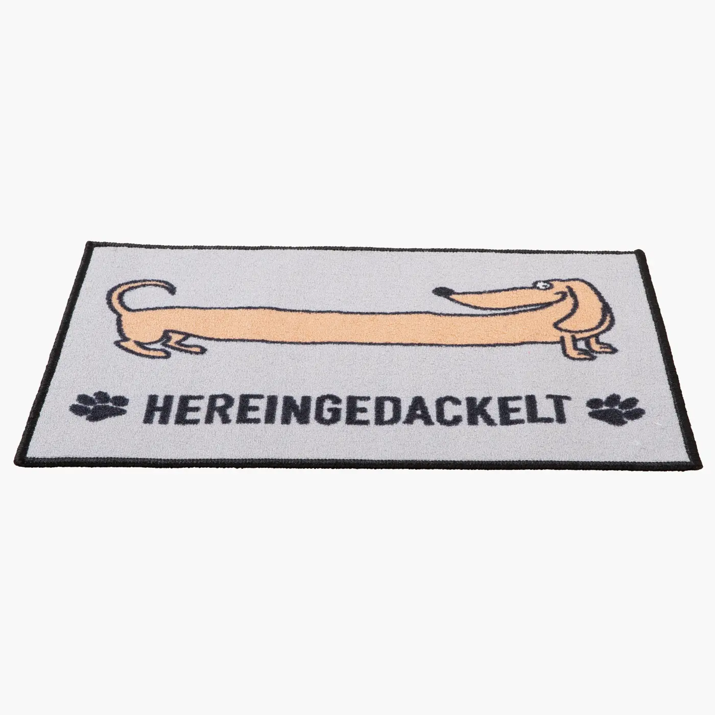 Gilde Handwerk Fußmatte Hundebande - Hereingedackelt - grau