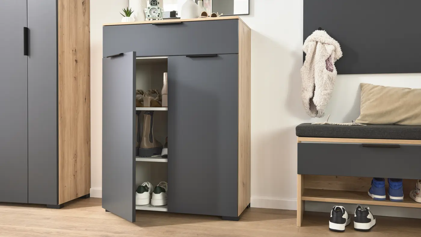 Interliving Garderobenkombi Serie 6012 Anthrazit Asteiche Dekor