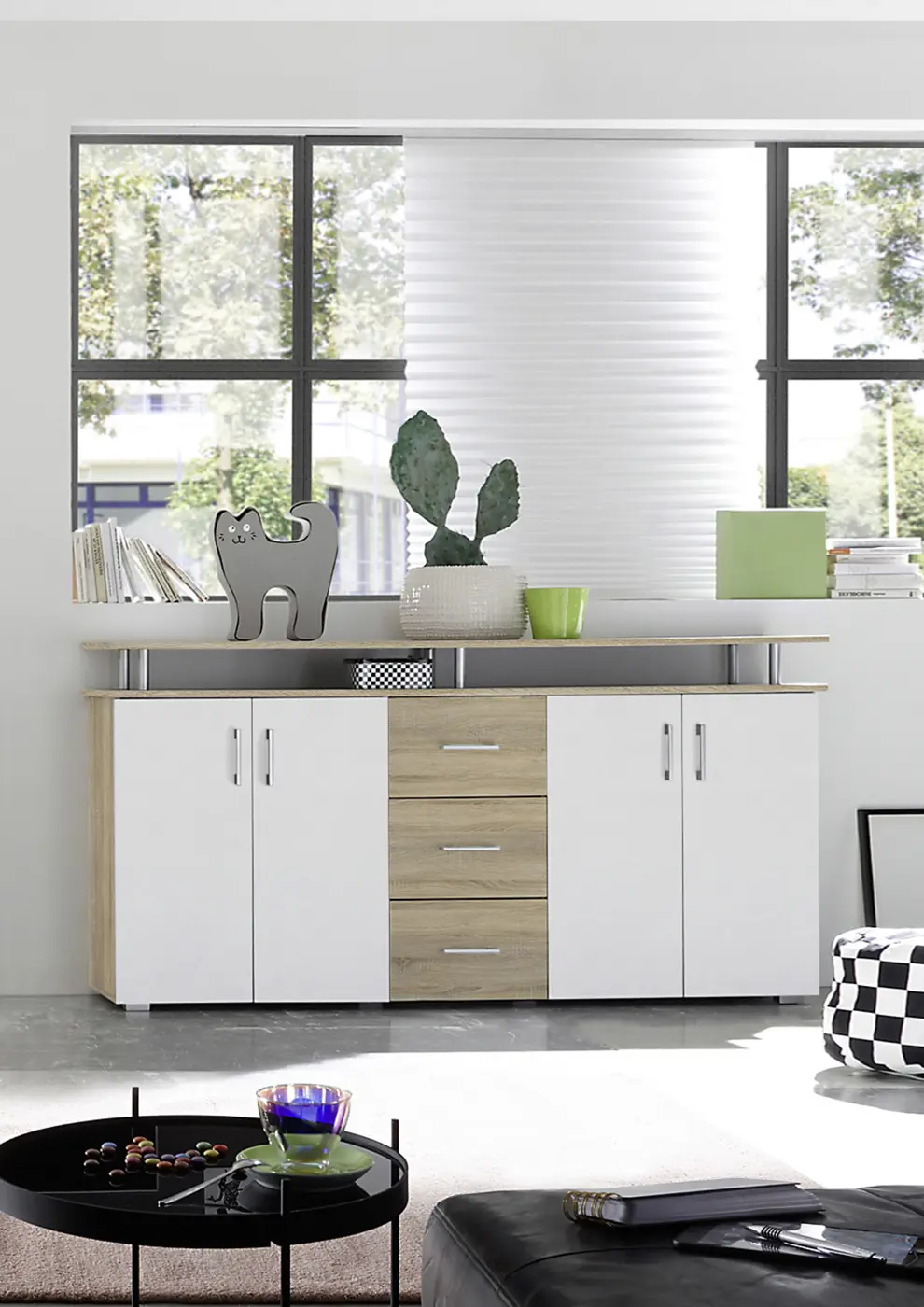 BegaConsult  LIFT Highboard Korpus+SK Sonoma / Türen weiß BHT ca. 178x 90x38 cm