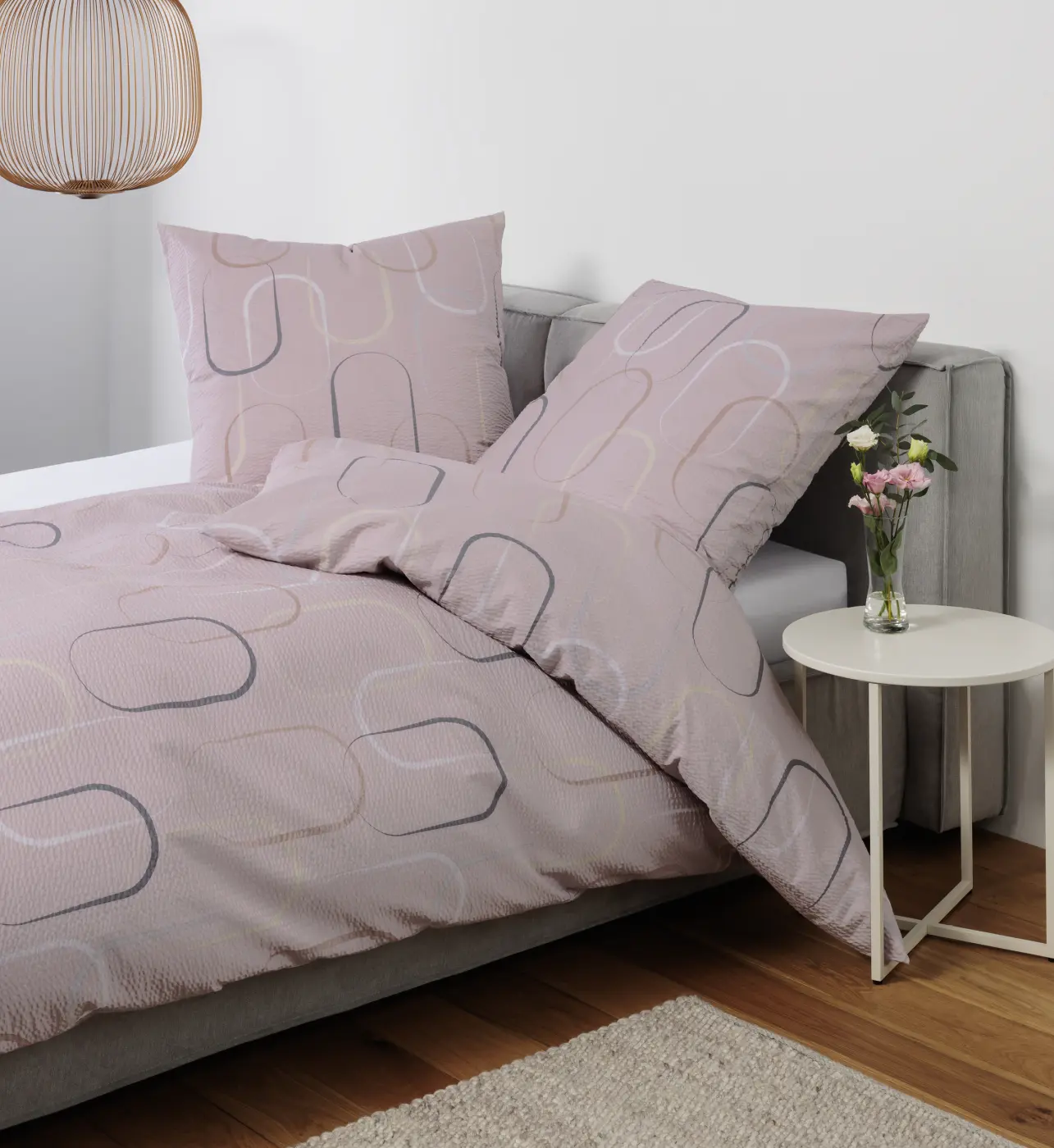 Janine Mako-Soft-Seersucker Bettwäsche TANGO taupe rosenholz 135x200,80x80 cm