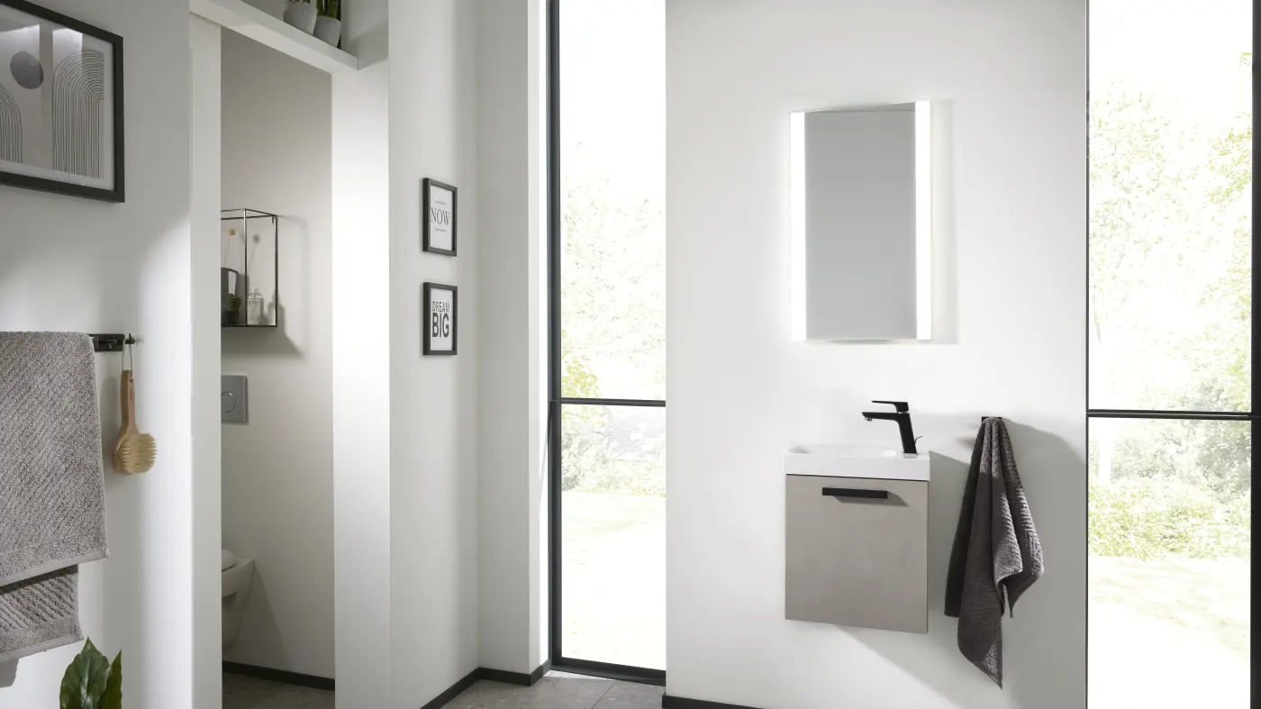 Interliving Gästebad Serie 7842 Beton Sand NB ca. 40 cm breit