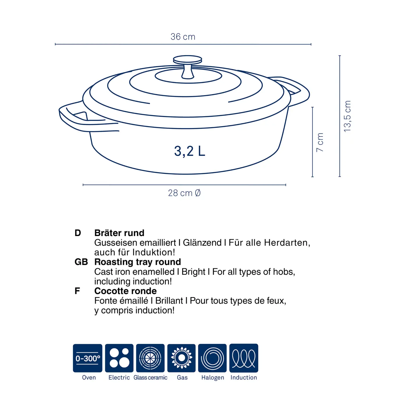 Kela Bräter Calido Gusseisen schwarz Rund 7cm 28cmØ 3,2l