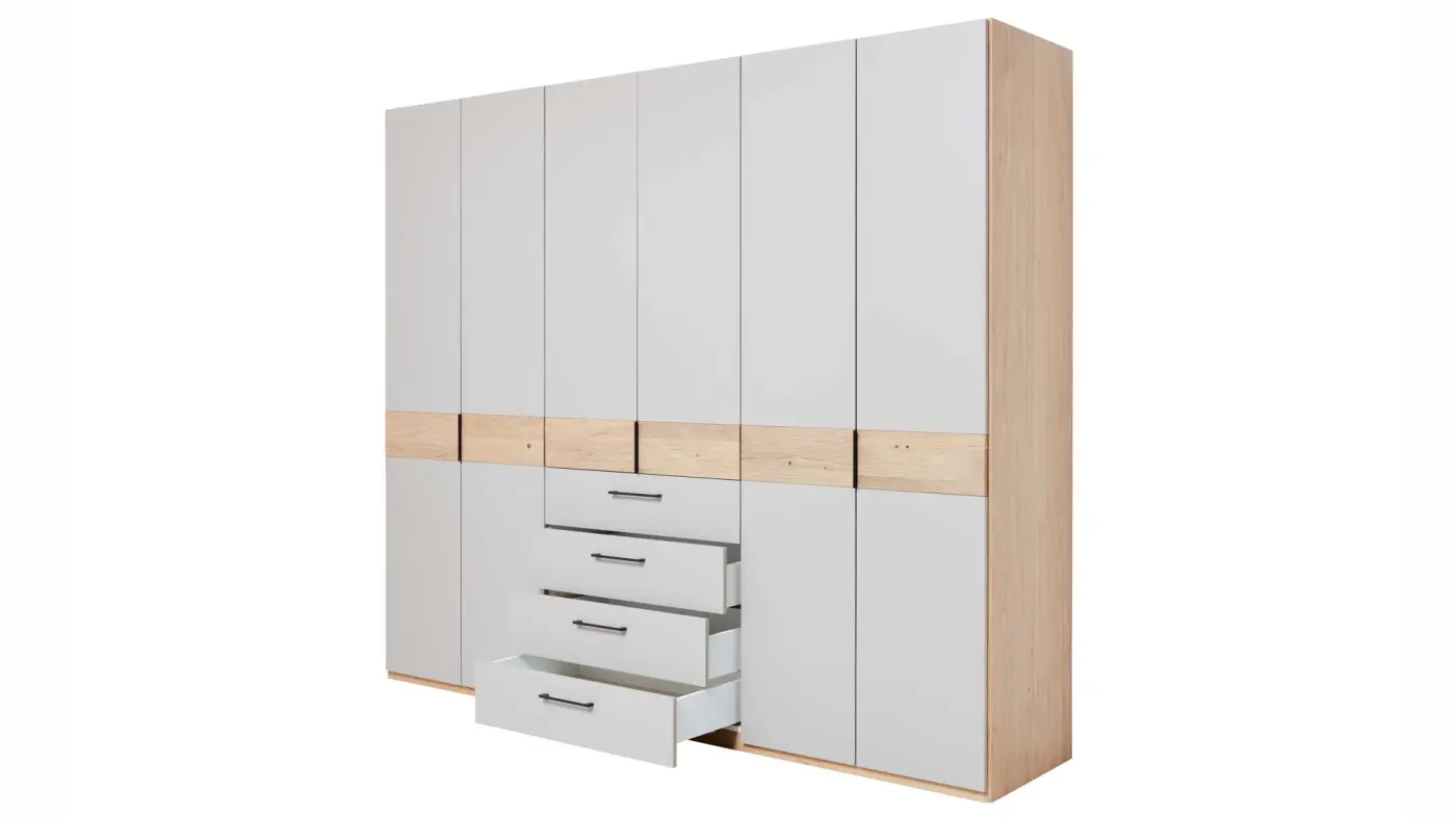 Interliving Kleiderschrank Serie 1023 inklusive Zubehör Balkeneiche/Lack Taupe ca. 229,4 x 269,2 cm