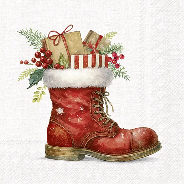 Ihr Lunch-Servietten CHRISTMAS BOOT cream 33X33 cm