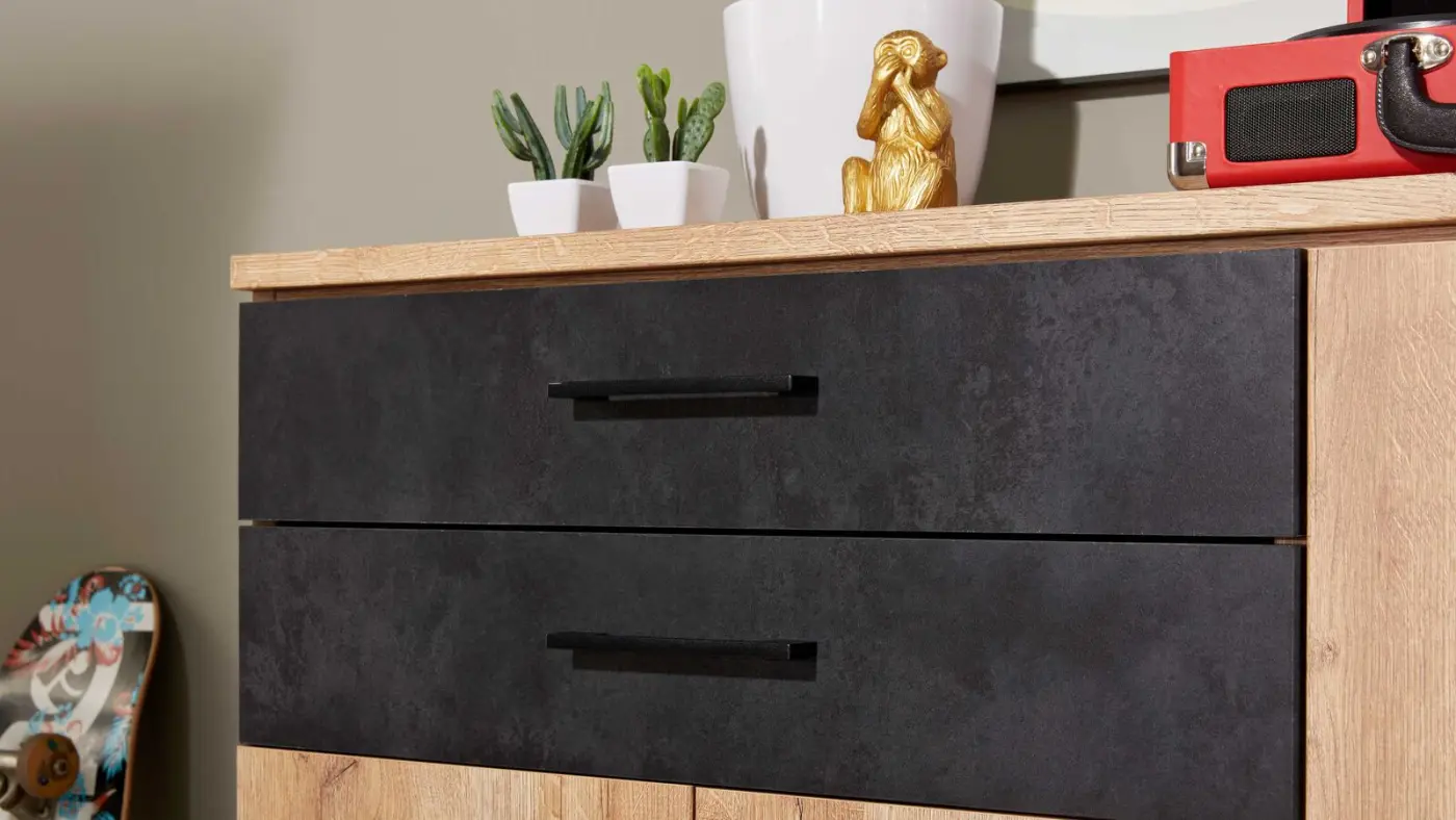 Interliving Kommode Serie 1701 Risseiche/Schiefer Anthrazit B/H/T: 117 x 99,5 x 36,5 cm Interliving Kommode Serie 1701 Risseiche/Schiefer Anthrazit B/H/T: 117 x 99,5 x 36,5 cm