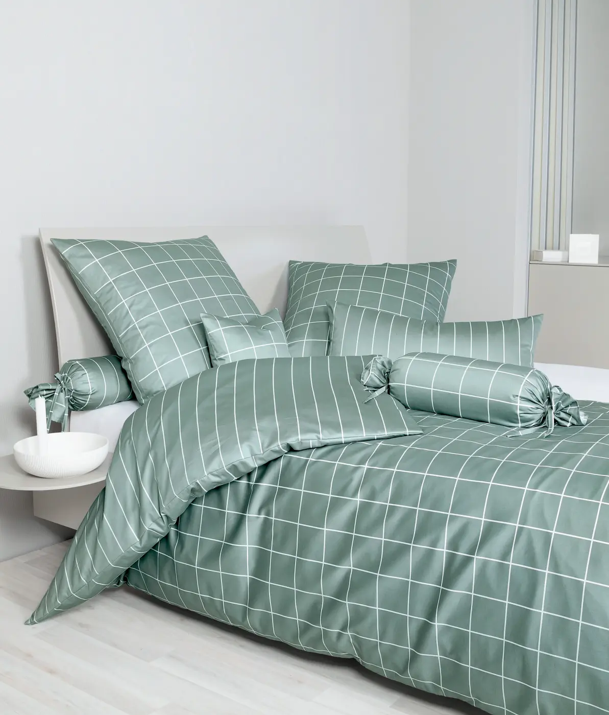 Janine Mako-Satin Bettwäsche modernclassic salbeigrün 135X200,80x80 cm