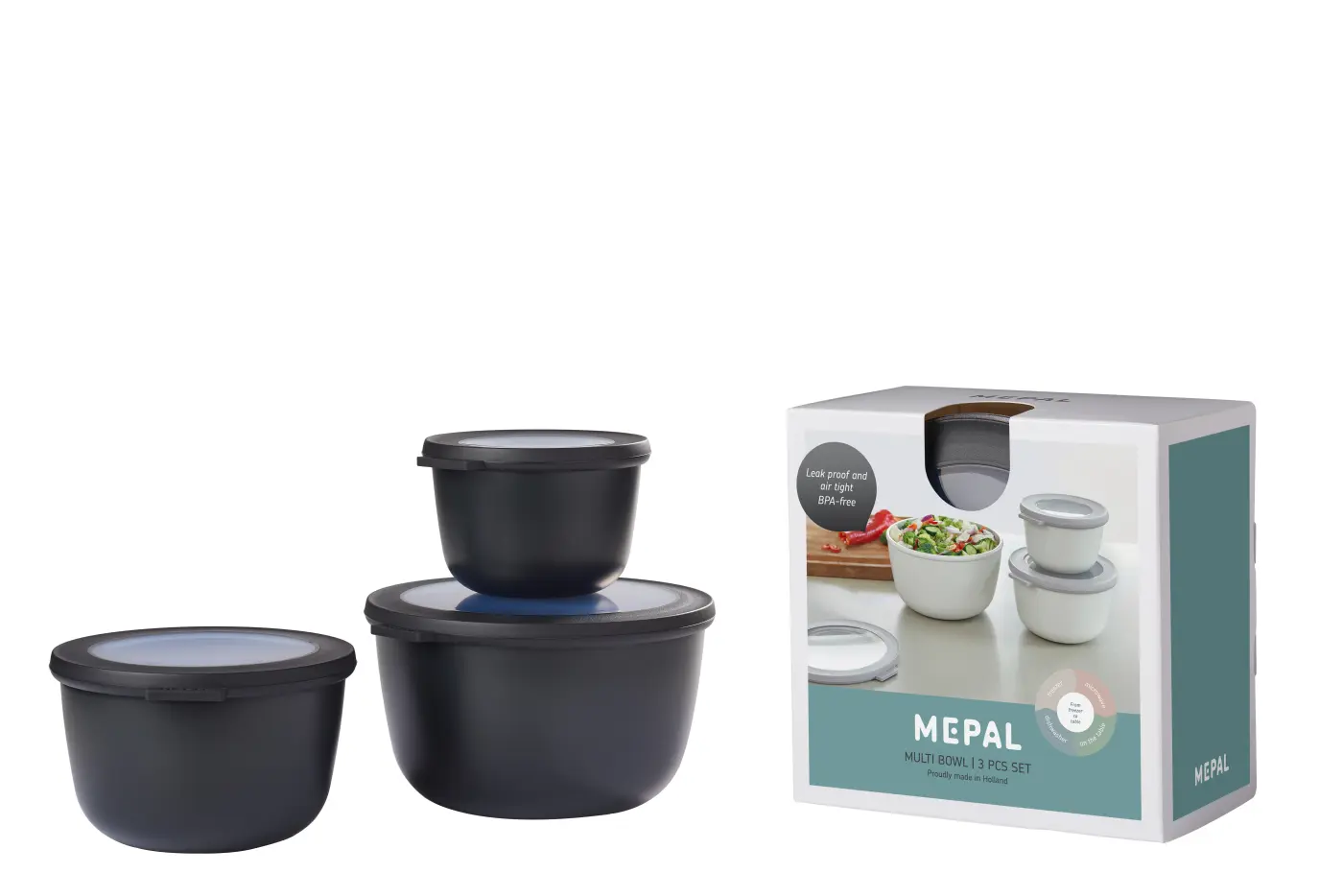 Mepal Multischüssel-Set 3-tlg. 500/1000/2000 ml rund Cirqula Nordic Black