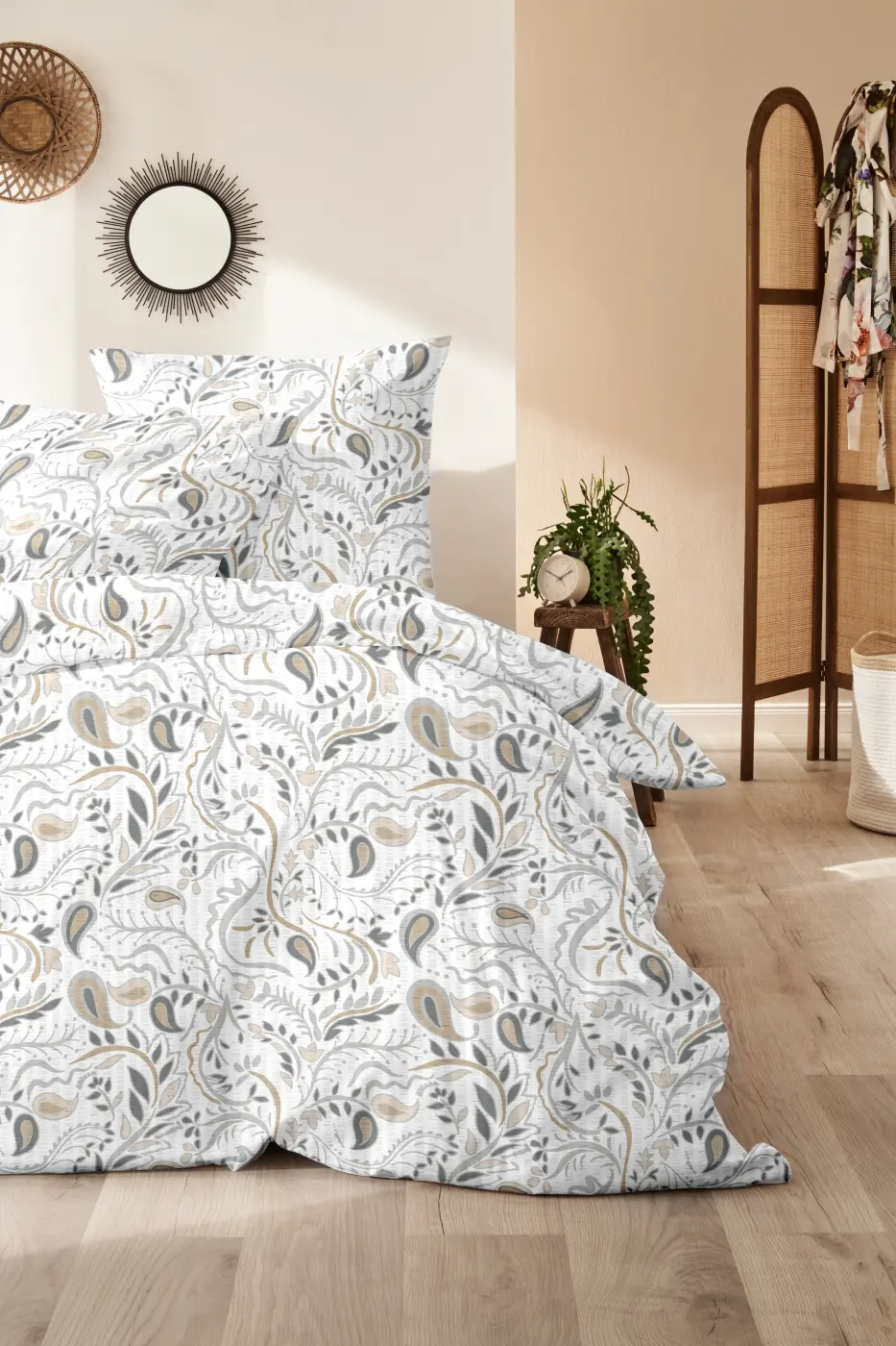 Hahn Seersucker-Bettwäsche 155 x 220 cm Paisley braun
